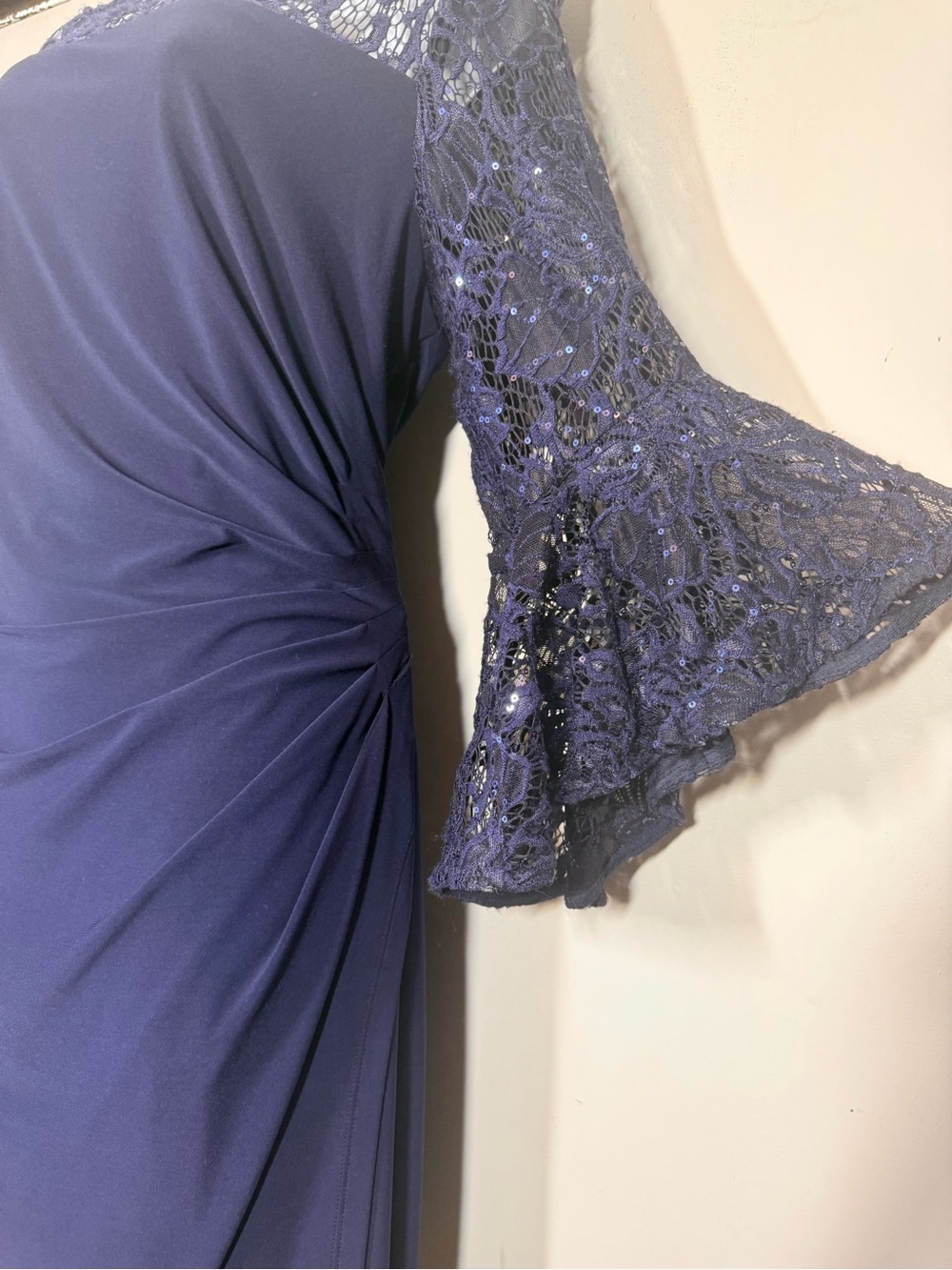 Navy Lace Yoke & Sleeve Dress - Picture 3 of 6